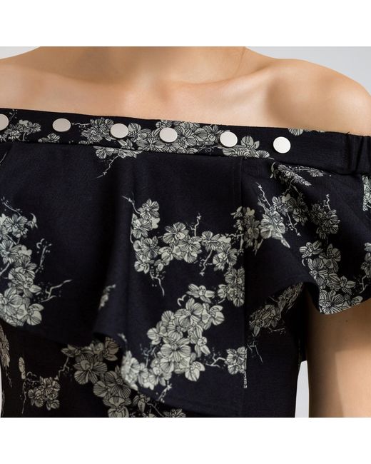 Smart and Joy Black Ruffle Bardot Denim Dress