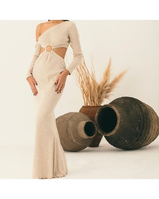NALÈ Gray Neutrals Off-Shoulder Dress With Cutout