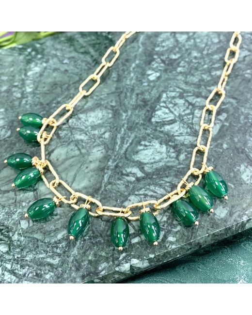 Farra Green Agate Statement Chain Necklace