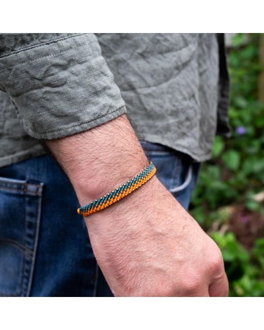 Harbour Uk Blue Bronze Beads & Aqua With Rope Bracelet For for men
