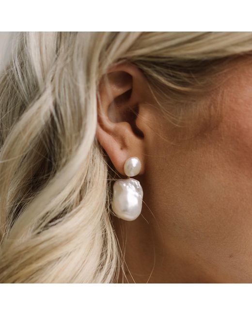 Kiri & Belle White Nova Large Baroque Pearl Drop Filled Earrings