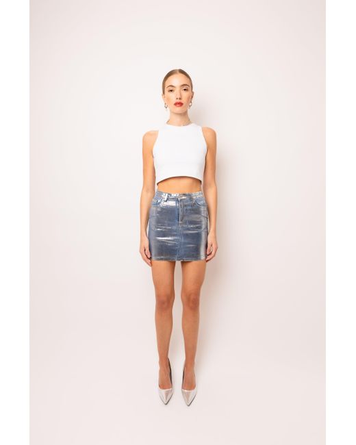 Amy Lynn Blue Soho Denim Metallic Mini Skirt