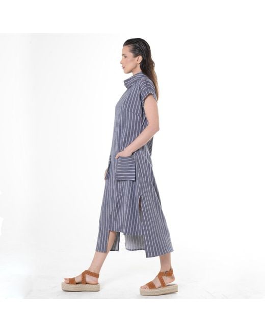 Metamorph Blue Midi Striped Denim Dress