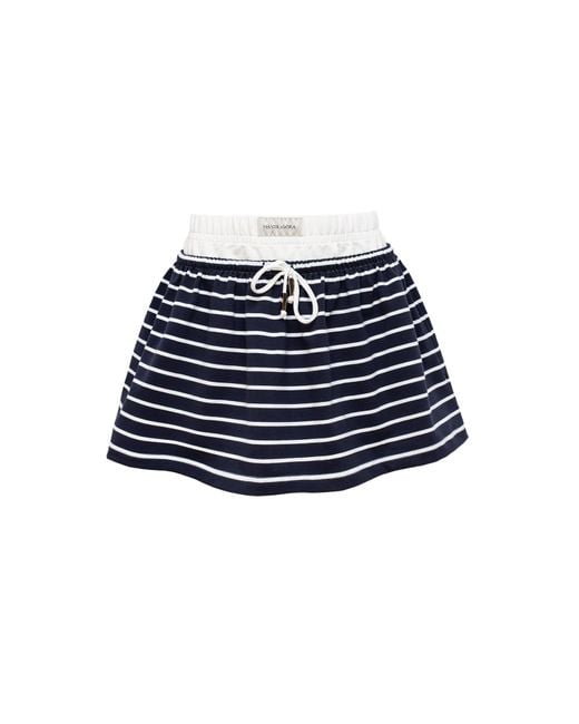 Mandragora Blue Striped Cotton Skirt With Contrasting Fabrics – Goia