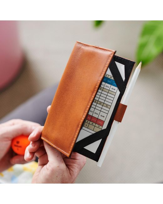 VIDA VIDA Brown Leather Golf Score Card Holder for men