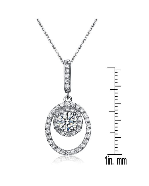 Genevive Jewelry Metallic Cz Sterling Silver White Gold Plated Oval Drop Pendant