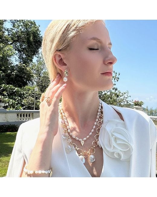 Farra Metallic Natural Baroque Pearls Pendant Statement Necklace