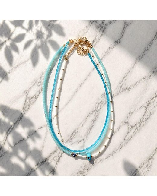 Nuvv Collection Blue Beaded Evil Eye Necklace