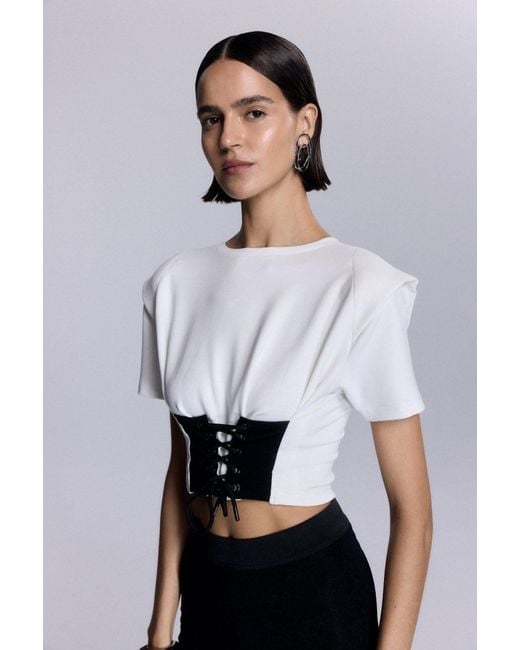 No'design White Elora Structured Shoulder Crop Top