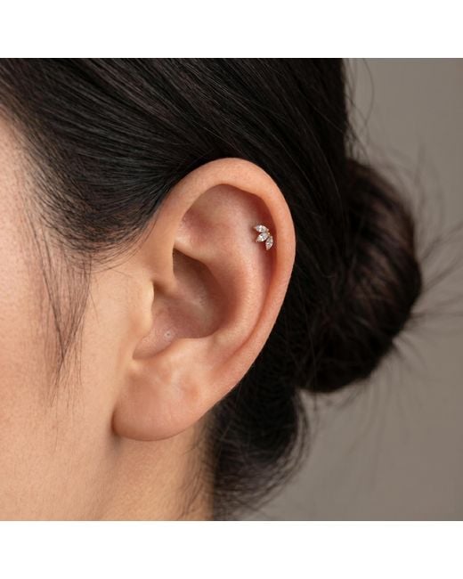 Zahav Jewelry Metallic 14K Solid 18G 8Mm Marquise Cz Internally Threaded Flat Back Stud