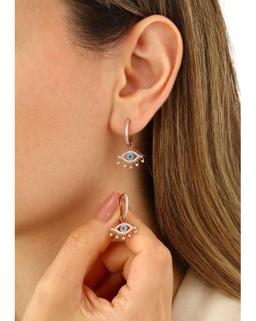 Spero London Metallic Evil Eye Earring Eye Eyelash Pave Sterling Earring