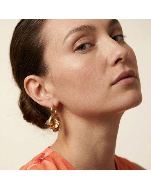 Jaredjamin Metallic Small Petali Cascading Flower Hoop Earrings
