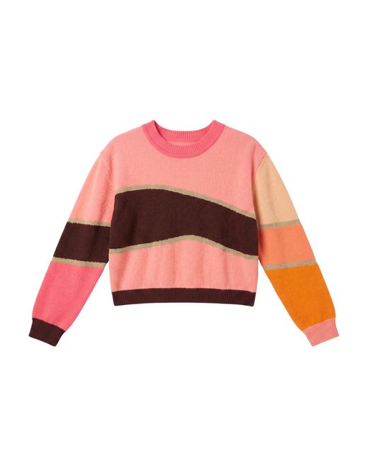 Brodie Cashmere Pink Abstract Scenic Crew Neck Cashmere Jumper