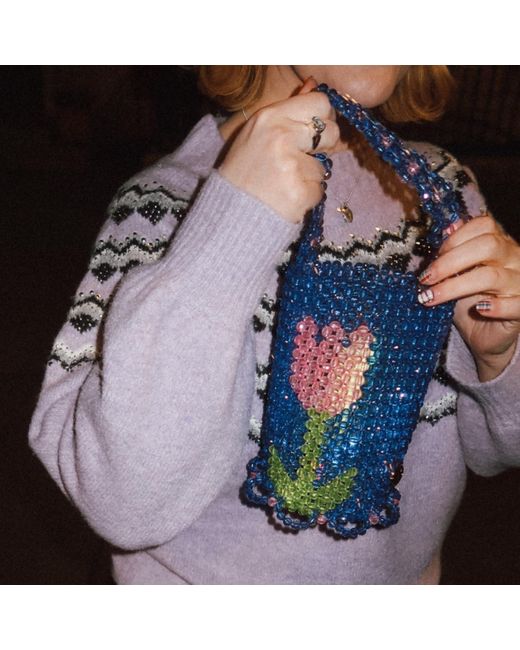 Tillie Beads Blue Bloom Tulip Bucket Bead Bag