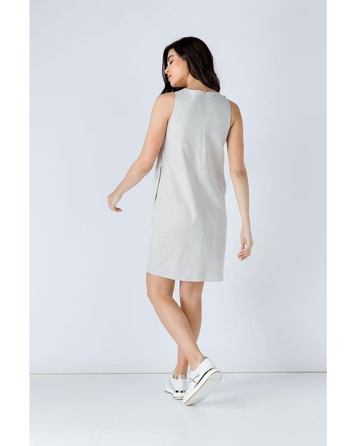 Conquista White Neutrals Linen Sand Colour Sleeveless Sack Dress