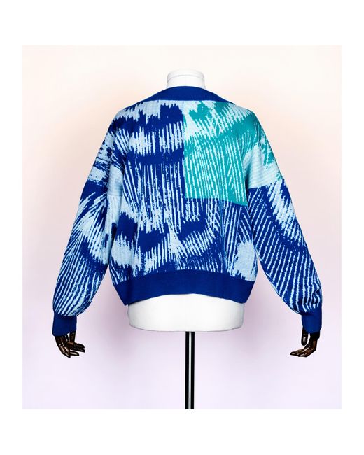Essien & Emre Blue Aves Merino Wool Colour Block Jumper Sky