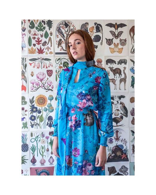 Absurde Blue Tinguely Midi Dress With Bow