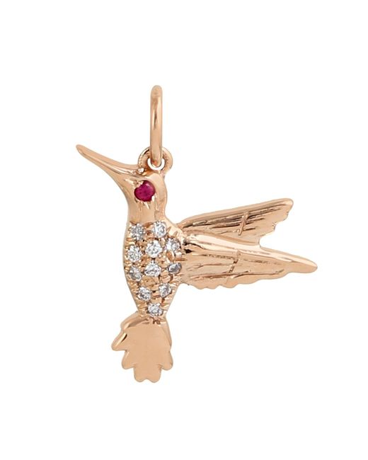 Artisan Multicolor Rose With Ruby & Diamond Hummingbird Pendant