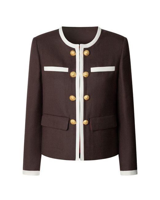The Extreme Collection Brown Wool Blazer With Round Neck Talulla