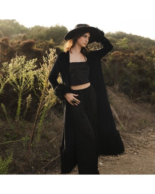 Jennafer Grace Black Velvet Faux Fur Cuff Coat