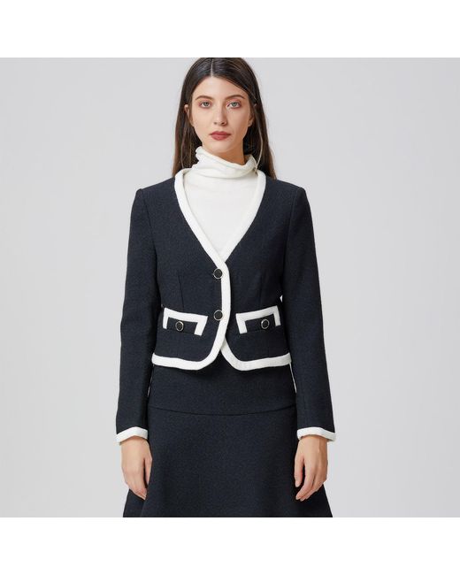 Smart and Joy Black Contrasting Bias Short Jacket