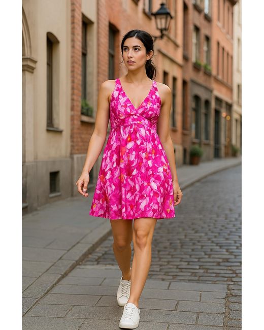 Conquista Pink Floral Cotton Voile A-Line Dress