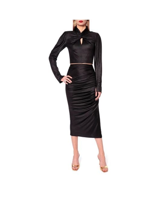 AGGI by HALEWSKI Black Dalia Power Long Sleeve Crop Top With A Knot