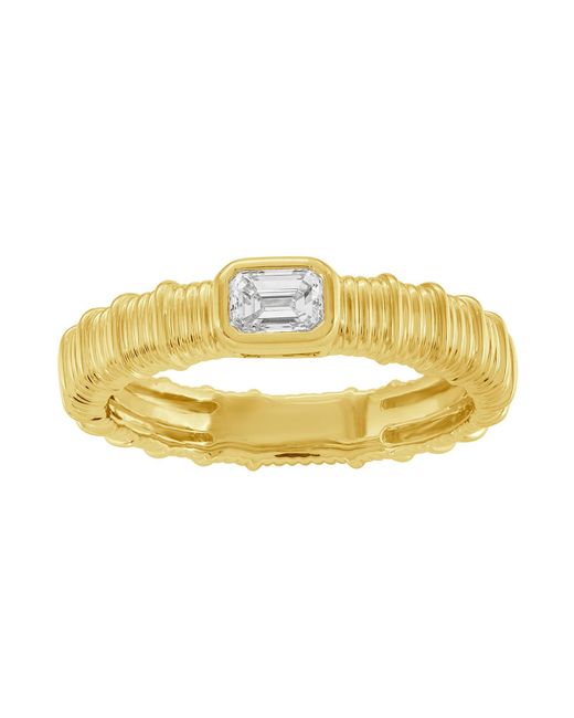 Artisan Yellow 14K Emerald Cut Diamond Ribbed Band Ring
