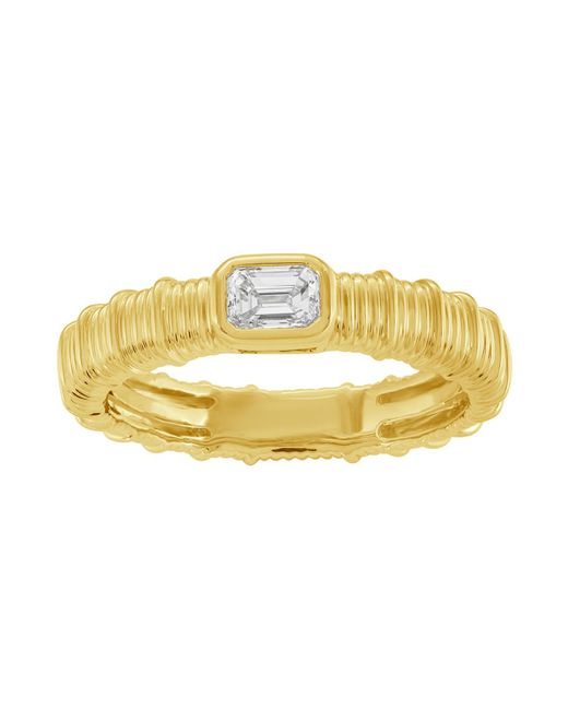 Artisan Yellow Emerald Cut Diamond Textured Handcrafted Band Ring