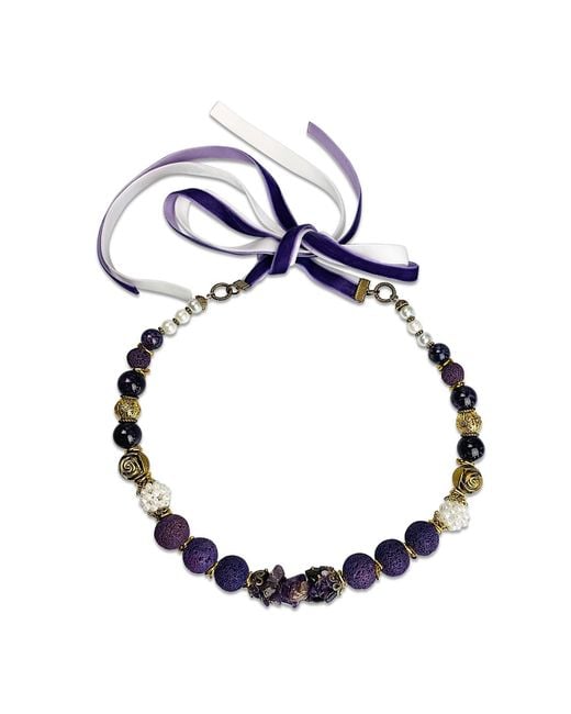 Bellus Domina Multicolor Purple Lava Stone And Amethyst Gala Necklace