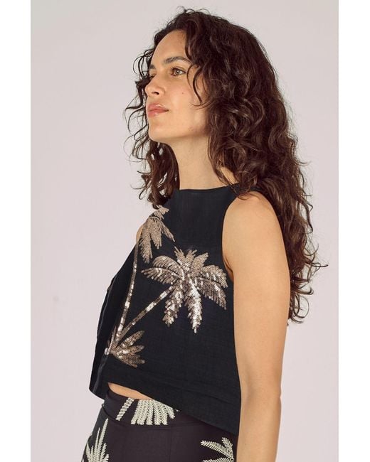 Traffic People Black Palms Of Sequin Sleeveless Evie Top