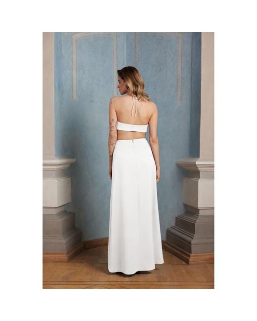 Nomi Fame White Gaia Halter Neck Gown With Center Slit