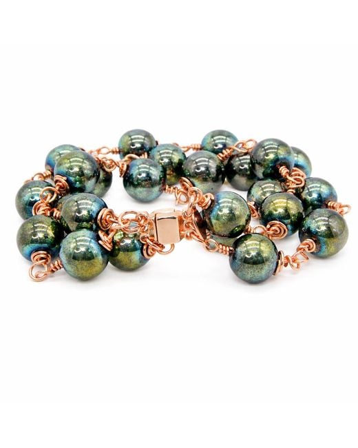 Rejected Hearts Club Green Rose Jasmine Socialite Hematite Beaded Bracelet With Magnetic Clasp