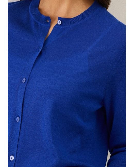 Loop Cashmere Blue Three Quarter Sleeve Crew Neck Cardigan