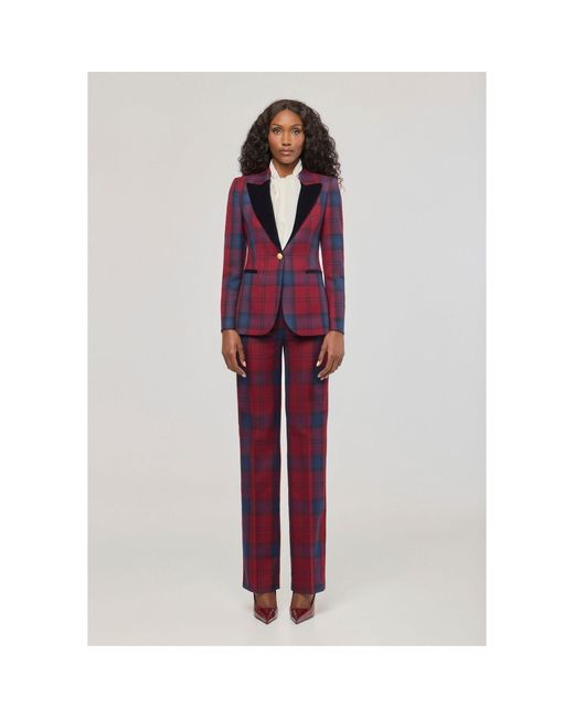 The Extreme Collection Red Checked Blazer With Velvet Lapel Douglas