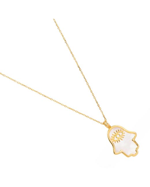 Ebru Jewelry Metallic Pearl Divine Hamsa & Evil Eye Pendant Vermeil Chain Necklace