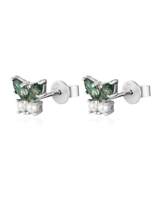 Azura Jewelry New York Green Monarch Butterfly Moss Agate Earrings Vermeil