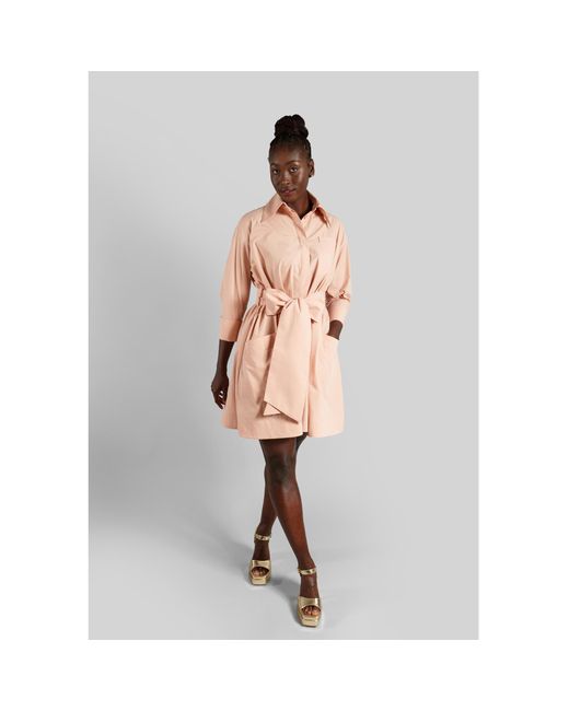 Femponiq Pink Neutrals Belted Gathered Cotton Shirt Dress