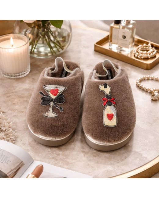 Laines London Multicolor Neutrals Flatform Cloud Slippers With Popping Champagne Brooches