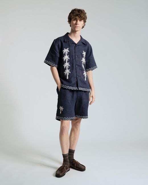 Far Afield Blue Veloso Palm Appliqué Shirt for men