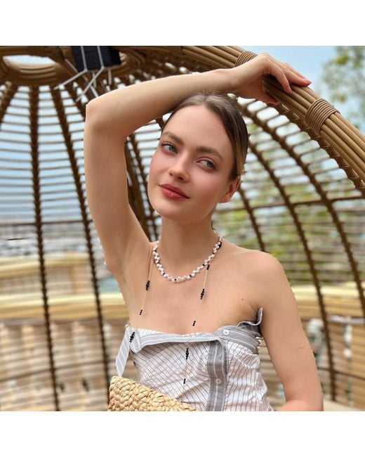Farra Metallic Flower Petal Pearls With Gemstone Necklace