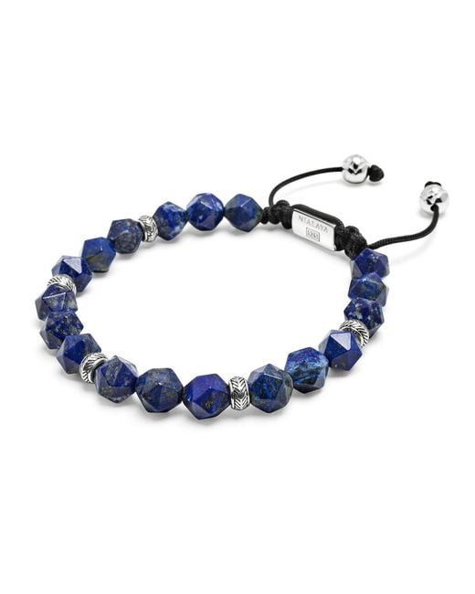 Nialaya Blue Sterling Faceted Beaded Bracelet With Lapis Lazuli for men