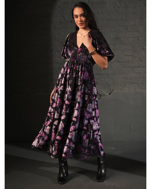 Rose & Nancy Purple Margot Velvet Burnout Floral Dress