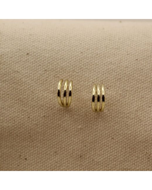 VicStoneNYC Fine Jewelry Metallic Three-Layer Line Huggie Vermeil Earrings