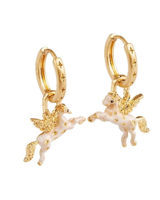 Fable England Metallic Pegasus Necklace & Huggie Earrings Set
