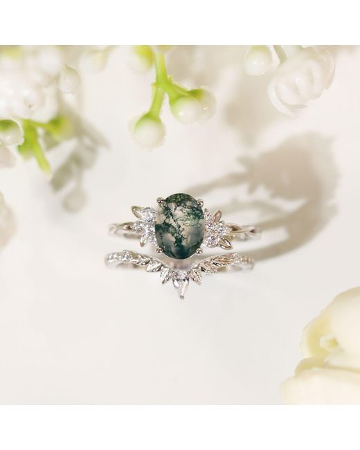 Azura Jewelry New York Green Enchanted Garden Moss Agate Ring Vermeil