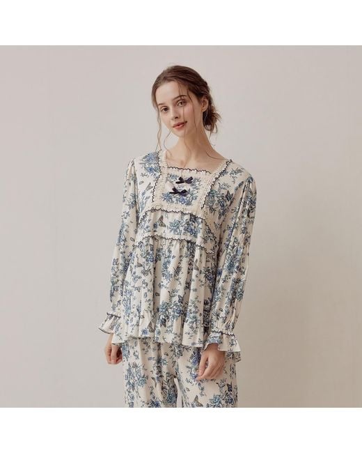 Luna Luz Blue Jardin Modal-Cotton Square-Neck Pajama Set
