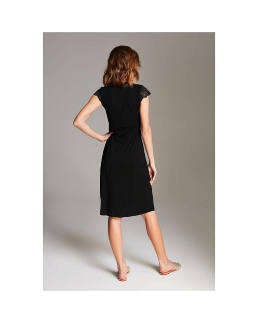 Oh!Zuza Black Classy Midi Nightdress With Lace