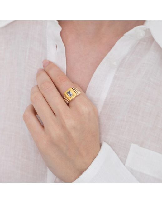 LINYA JEWELLERY Metallic Octagon Stone Enamel Signet Ring