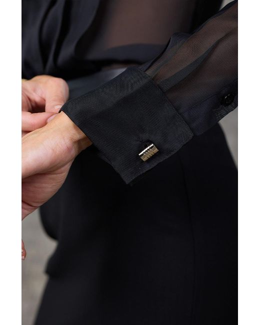 Madison / Savile Black Noir Pleated Chiffon French Cuff Shirt